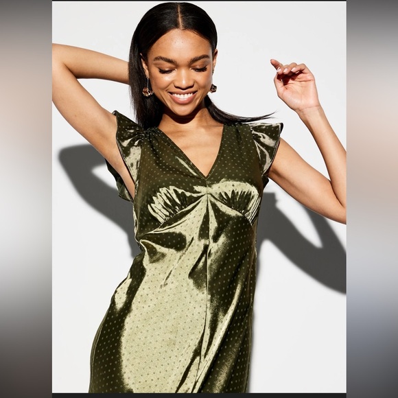 Olive Green Satin Evening Dress - Picture 3 of 5